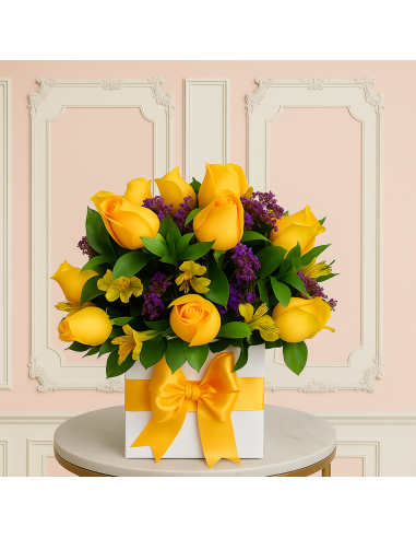 12 Rosas en caja cúbica 💝