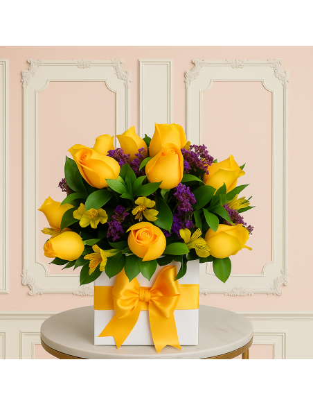 12 Rosas en caja cúbica 💝